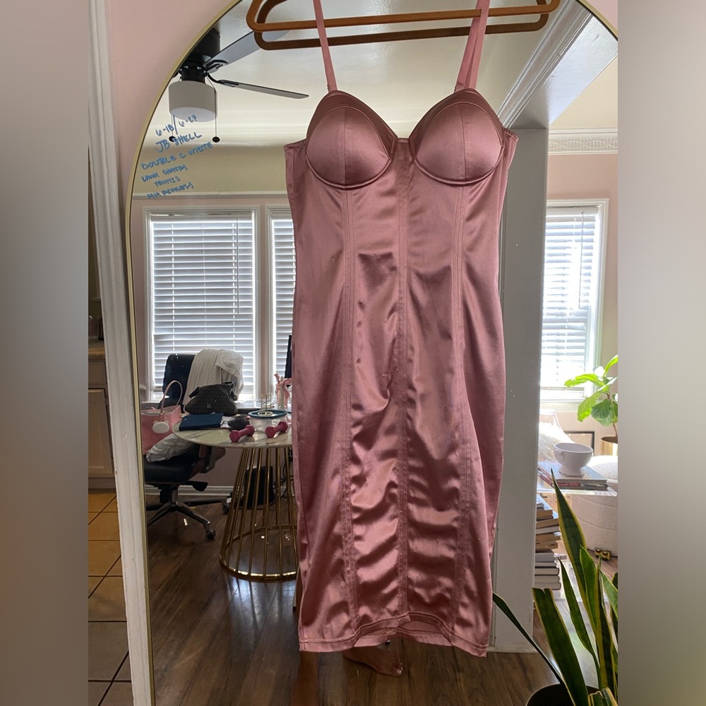 Satin Pink Corset Midi Dress - Sz M